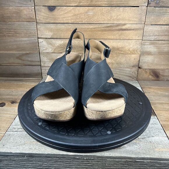 Clarks Women's Size US 9 Annadel Pearl Wedge Sand Black Sandal Comfort Slingback - Picture 2 of 10